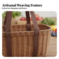 Imitation Rattan Basket Versatile Handled Market Basket Easy to Clean Household Storage for Shoppers, Gardeners, Shopping, Outdoor, Gardening