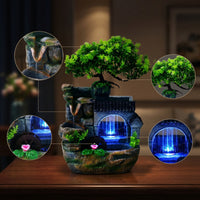 Decorative Indoor Fountain with Artificial Plant Lighted Rock Waterfall Fountain Electric Calming for Office Desk