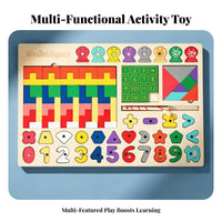 Multifunction Wooden Puzzle Activity Board Natural Wood Finish Early-Education Puzzle Board Child-Friendly Learning Toy Smooth Edges for Preschoolers, Children