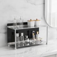 Desktop Storage Rack Brushed Metal Desk Organizer Shelf Sturdy Tabletop Display Shelf for Dresser, Coffee Station