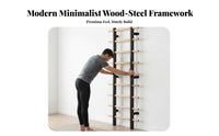Multi-Functional Wall Mounted Swedish Ladder Multifunctional Beech Wood Rib Frame Full-Body Training Swedish Ladder Adjustable for Athletes, Families, Office Workers, Indoor, Living Room, Garage, Basement