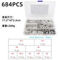 304 Stainless Steel Flat Washer Assortment Kit (180/360/580/600/684 pcs)