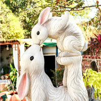 Kissing Rabbits Garden Sculpture Outdoor Bunny Statue Textured for Nursery