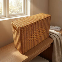Wicker Storage Basket with Lid Breathable Home Organizer Rustic Charm
