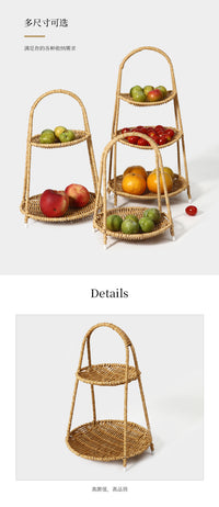 Rattan Weave Fruit Basket, Multi-layer, for Nuts and Snacks, Plastic, Pastoral Style