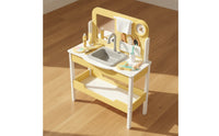 Kids Vanity Set with Mirror Interactive Wooden Vanity Realistic Kids Play Sink for Young Children, Playroom, Bedroom