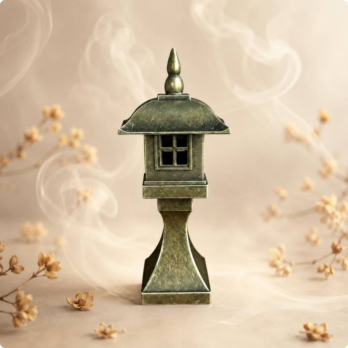 Chinese Incense Burner Lantern-Inspired Antique Bronze Incense Burner Home Decor Pointed Finial House Decoration Pedestal Base