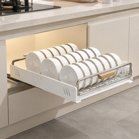 Cabinet Dish Rack, Stainless Steel Rack 42x30x9cm, Telescopic Movable Dish Rack with Drip Tray, Pull Out Drainer for Organised Kitchen