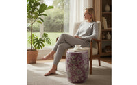 Drum Stool Embossed Ceramic Accent Table Versatile for Bedroom