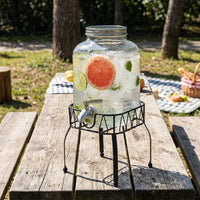 Large Capacity Beverage Dispenser with Hammered Texture, Glass Drink Dispenser and Water Dispenser with Metal Stand
