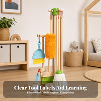 Role-Play Wooden Cleaning Toy Set Early Learning Kids Cleaning Playset Storage Stand Toy Mop and Broom Set Bright Colors for Children