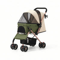 Bidirectional Foldable Pet Stroller Compact Pet Stroller with Mesh Canopy Stable Comfortable for Cats, Small Dogs