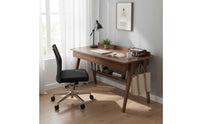 Solid Wood Legs Nordic Design Writing Desk Rounded Corner Design Student Desk with Bag Hook Minimalist Computer Table with Storage for Students, Bedroom, Study Room