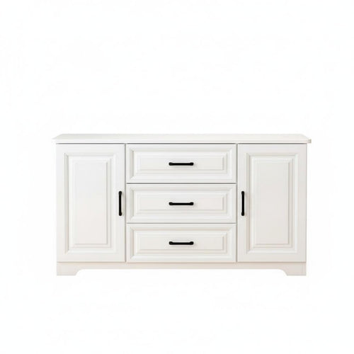 Contemporary Television Cabinet with Storage Sturdy Construction White TV Stand Rounded Corners Modern Entertainment Center for Small Areas, Bedroom