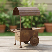 Distressed Metal Cart Planter Vintage Rustic Iron Planter Style Plant Holder
