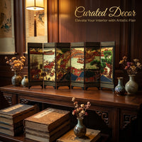 Folding Screens and Room Dividers for Desktop, Mini Privacy with Chinese Art, Handcrafted Wood Desk Divider for Office Living Decor