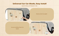 Car window shade blocks sun for infants.