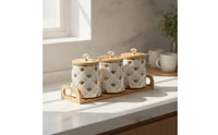 Ceramic spices Jars with Bamboo Lids Gold-Toned Seasoning Jar  Stylish Condiment Container  for Kitchen