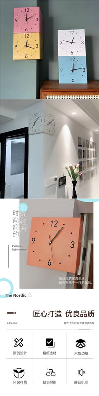 Nordic Double-Sided Corner Wall Clock with Silent Movement, No Drilling Needed