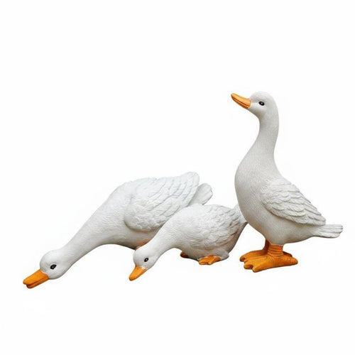 3 Pieces White Duck Garden Statues Weather-Resistant Pond Ornament for Yard