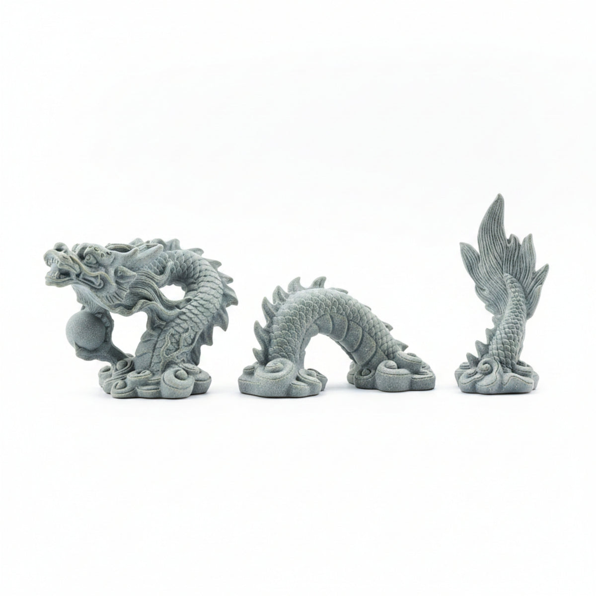 3 Pieces Graphite Gray Dragon Sculpture Imitation Bluestone Dragon Sculpture Set