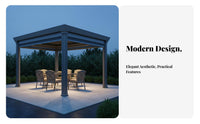 Aluminum Rigid-Roof Pergola Weather Resistant Modern Outdoor Pergola Rainproof Modern Aluminum Pavilion for Families, Courtyard, Deck
