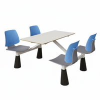 Attached Dining Table and Chair Set Steel Frame Cafeteria Table with Attached Seats Thickened Tabletop 4-Person Cafeteria Unit for Employees