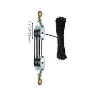 Self-Locking Rope Pulley Hoist Compact Pulley Hoist with Hooks Manual Block and Tackle System Labor-Saving for DIYers, Mechanics, Workshops, Garages, Warehouses