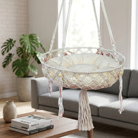 Handmade Cat Bed with Macrame Tassel, Boho Hanging Cat Bed and Hammock, Round Indoor Resting Area for Cats, Sturdy Rope with Hoop Support