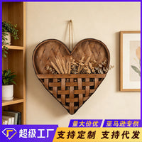 心形室内木质挂篮壁挂装饰插花装田园风置物篮民宿背景墙面挂饰
