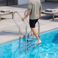 Stainless Steel Pool Ladder Surface Mount Pool Ladder with Handrails Rust-Resistant for Backyard Pools
