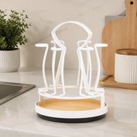 Ivory Iron Mug Tree, Rotatable Cup Drying Rack Holds 6 Mugs, Countertop Mug Holder for Tidy Kitchen, Space Saving Glass Drying Stand