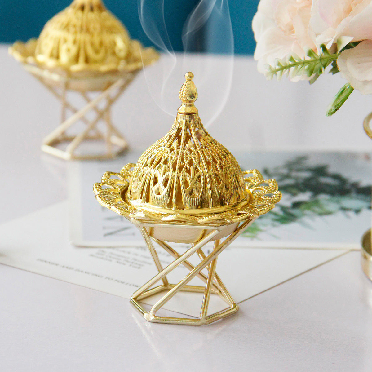 Middle Eastern Arabic Gold Metal Incense Burner Mini Handheld Home Decor