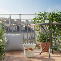 Metal Flower Pot Perforated Rim Decorative Metal Vessel Tapered Shape