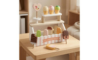 Ice Cream Shop Display Stand Printed Menu Board Wooden Ice Cream Shop Hard Candy Sign Dessert Counter Playset for Children