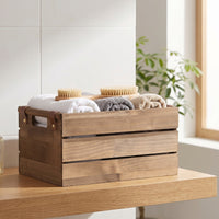Storage Basket with Leather Straps Rectangular Wooden Container with Handles Portable Wooden Storage Bin for Countertop, Kitchen