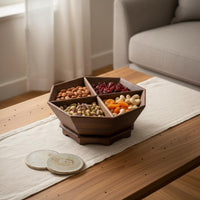 Nut and Fruit Tray Elegant Design Wooden Compartment Tray Multipurpose Household Storage for Living Room Table, Tea Time