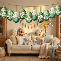 12pcs Easter Hanging Ornament 2D Wooden Easter Decoration Hanging Egg for Indoor, Outdoor Home Party