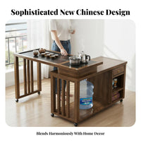 1 Piece Solid Wood Kung Fu Tea Table Wooden Tea Ceremony Furniture Space Saving Design Mortise and Tenon Joinery Suitable for Balcony Patio Study Homeowners Adults