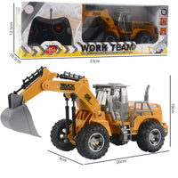 Remote Control Construction Vehicle Toy with Lights, USB Charging, Bulldozer and Excavator Model for Kids