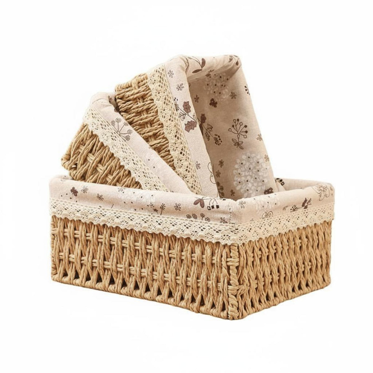 Desktop Sundries Box Sturdy Construction Rattan Storage Basket Handwoven Sundries Box Lace Trim Natural Fiber Container