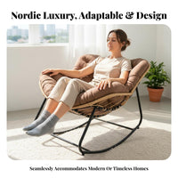 Soft Cushion Nestdesign Rocking Chair Non-Slip Foot Pads Upholstered Rocking Chair Sturdy Construction Indoor Seating High Back Support for Home Decorators, Homeowners, Living Room, Balcony, Bedroom, Reading Nook
