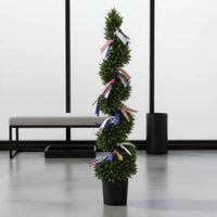 Potted Spiral Topiary Decorative Ribbon Bows Artificial Topiary Tree