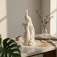 Peacock Sculpture with Pedestal Intricate Peacock Sculpture High-End Decor for Living Room, Entryway