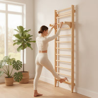 Wooden Nordic Ladder Space-Saving Wall Ladder with Pull-up Bar Multifunctional Stall Rungs Heavy-Duty for Adults, Athletes, Physical Rehabilitation, Fitness Studio