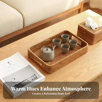 Rectangular Woven Tray with Handles Multi-Purpose for Kitchen, Homeowners, Hosts