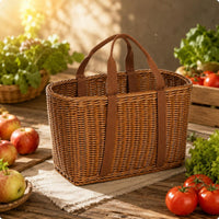 Woven Rattan Basket Long-Lasting Carrying Container Eco-Friendly