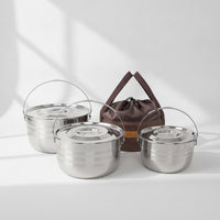 Camping Cookware Set Stainless Steel Camping Pots and Pans Space-Efficient-Saving Cookware with Lids for Campers, Backpackers, Picnics