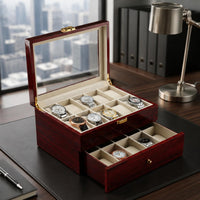 20-Slot Watch Box Piano Glossy Finish Wooden Watch Box Wood Grain Finish