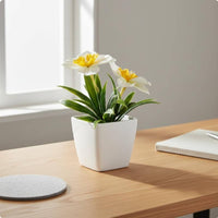 Fake Daffodil in Pot Nordic Style Potted Artificial Daffodils Long Mini Potted Narcissus for Office, Desk
